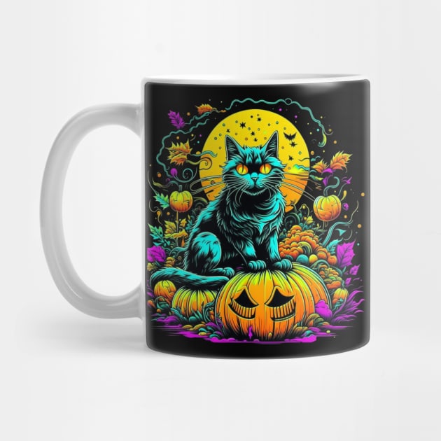 Sitting On Pumpkins Black Cat by vystudio